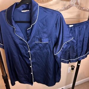 Women's Blue Satin Pajama Set
